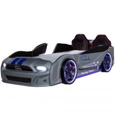 Дитяче ліжко машина Mustang Full Extra Grey 190х90 см з підсвічуванням, музикою, шкіряний салон, пультом